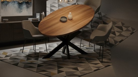 Eettafel Japandi Ovaal 200x110cm – - 200x110 cm - Bruin - Novihome