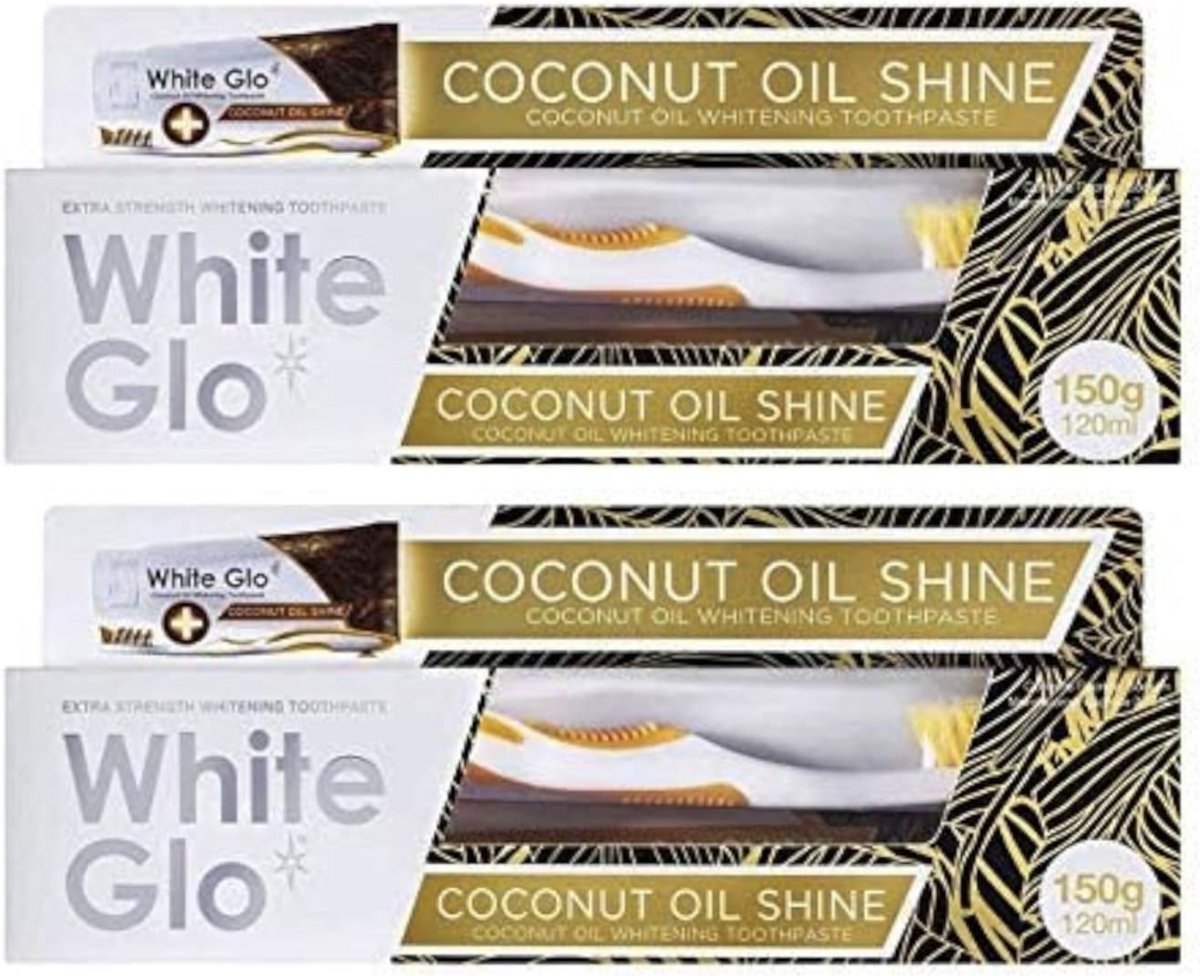 White Glo Kokosnoot Tandpasta 150g (Pak van 2) met Sanitral 50 Stuks Tandzijdestokje