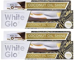 White Glo Kokosnoot Tandpasta 150g (Pak van 2) met Sanitral 50 Stuks Tandzijdestokje