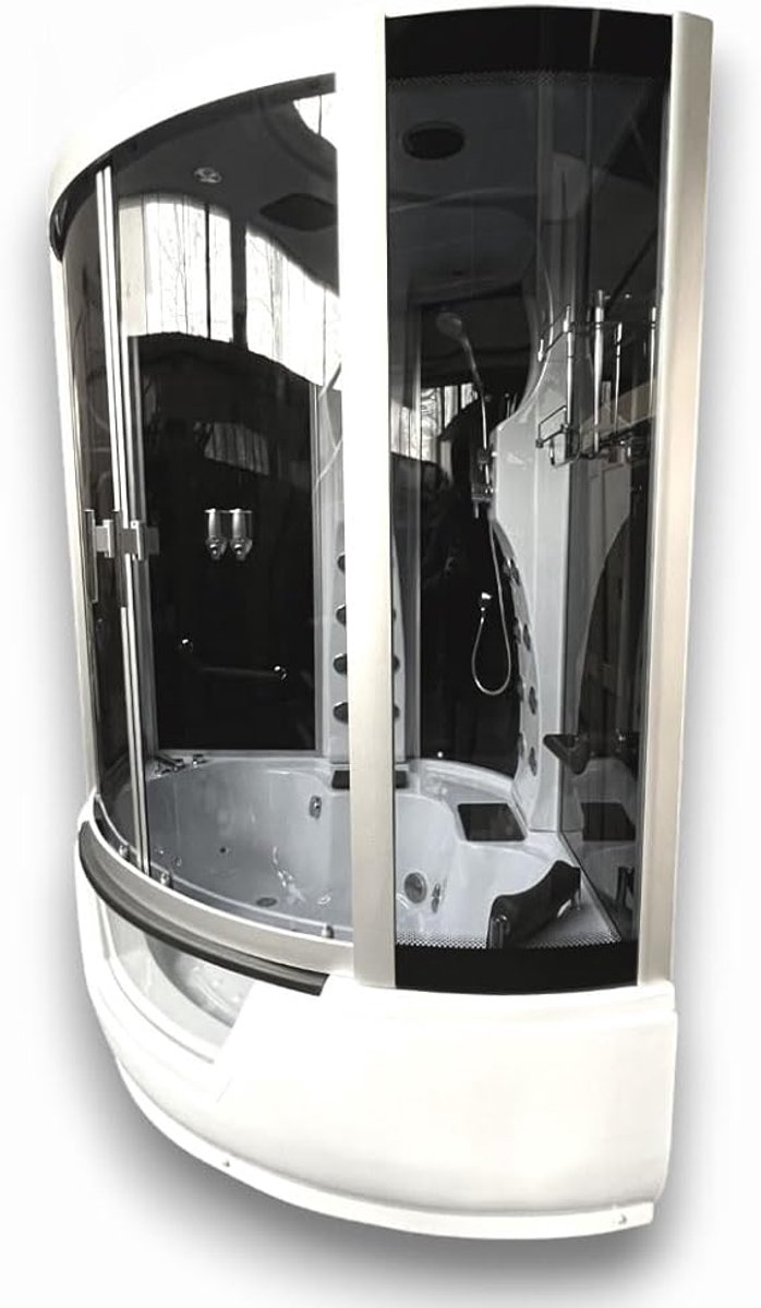 Whirlpool Spa Bad MonteCarlo Duo 150x150 cm | Luxe 2-Persoons Hydromassage Jacuzzi met Chromotherapie, LED, Radio en Handbediening – Novihome Vrijstaand Modern Badkuip & Douchecabine