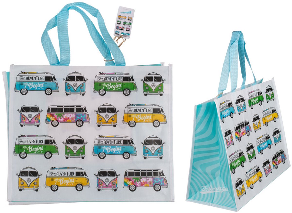 Shopper VW T1 Bus – The Adventure Begins – Herentas / Boodschappentas – Volkswagen Design – ca. 33 x 39 cm