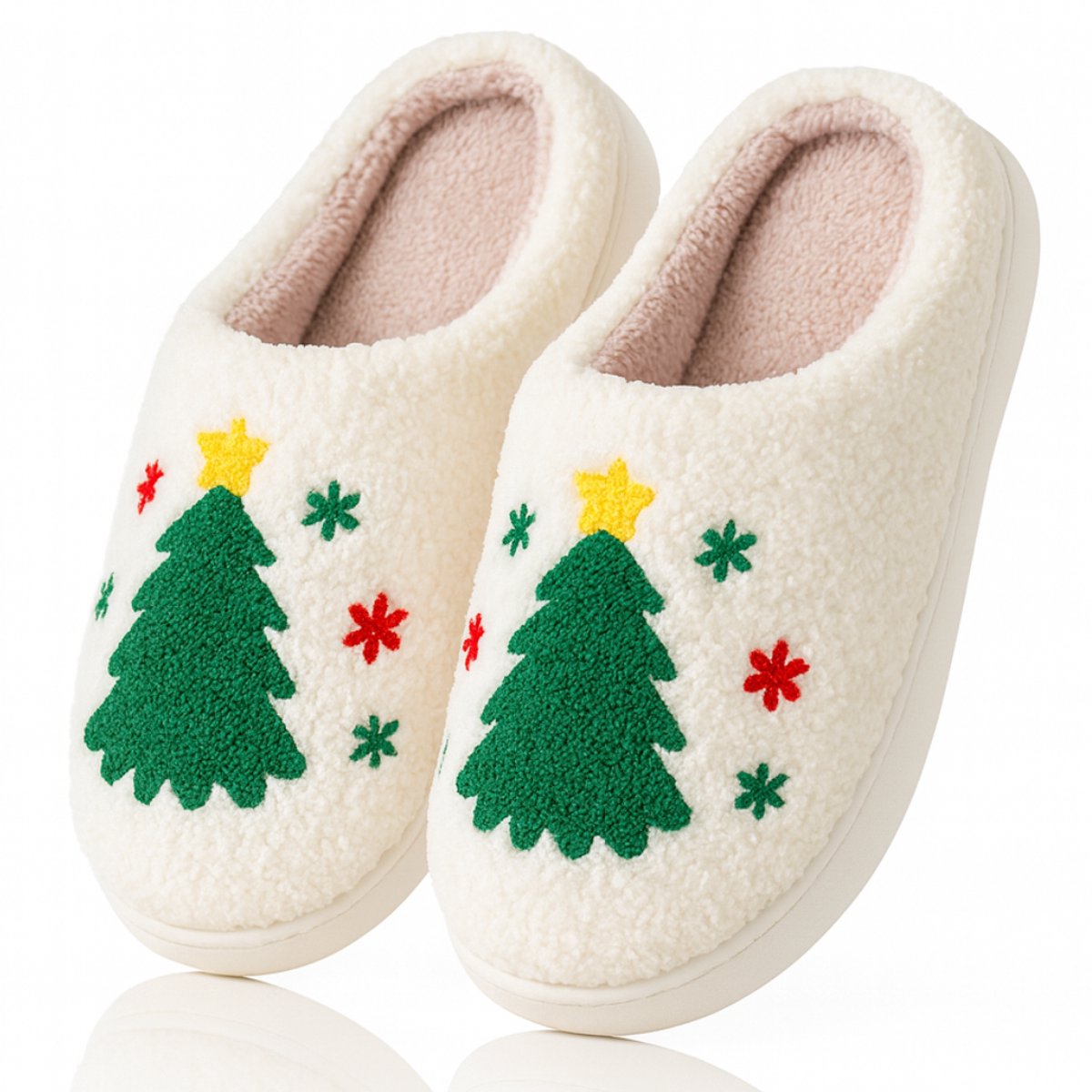 Twenty4seven® Kerstboom Pantoffels - Sloffen Kerst & Winter - Kerstsloffen Dames & Heren - Huisschoenen Wit - Maat 39/40