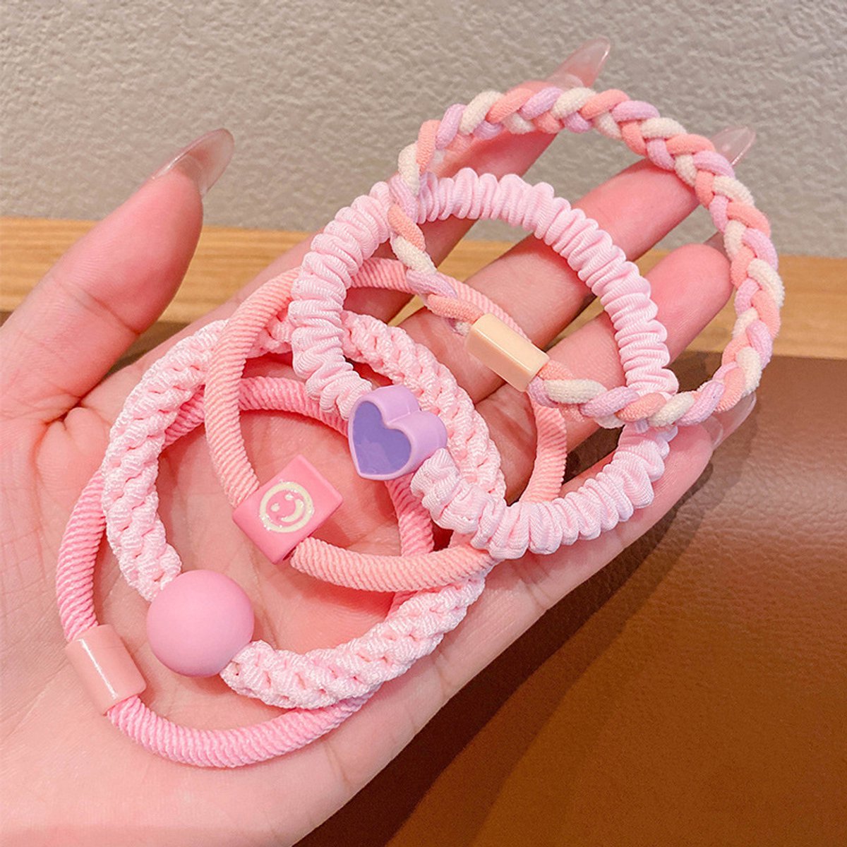 Haarelastiekje Gevlochten set - 10 stuks - Roze - Ø 45mm - sterk elastiek - Haar Accessoires - Meisjes - Dames - Gift - Cadeau