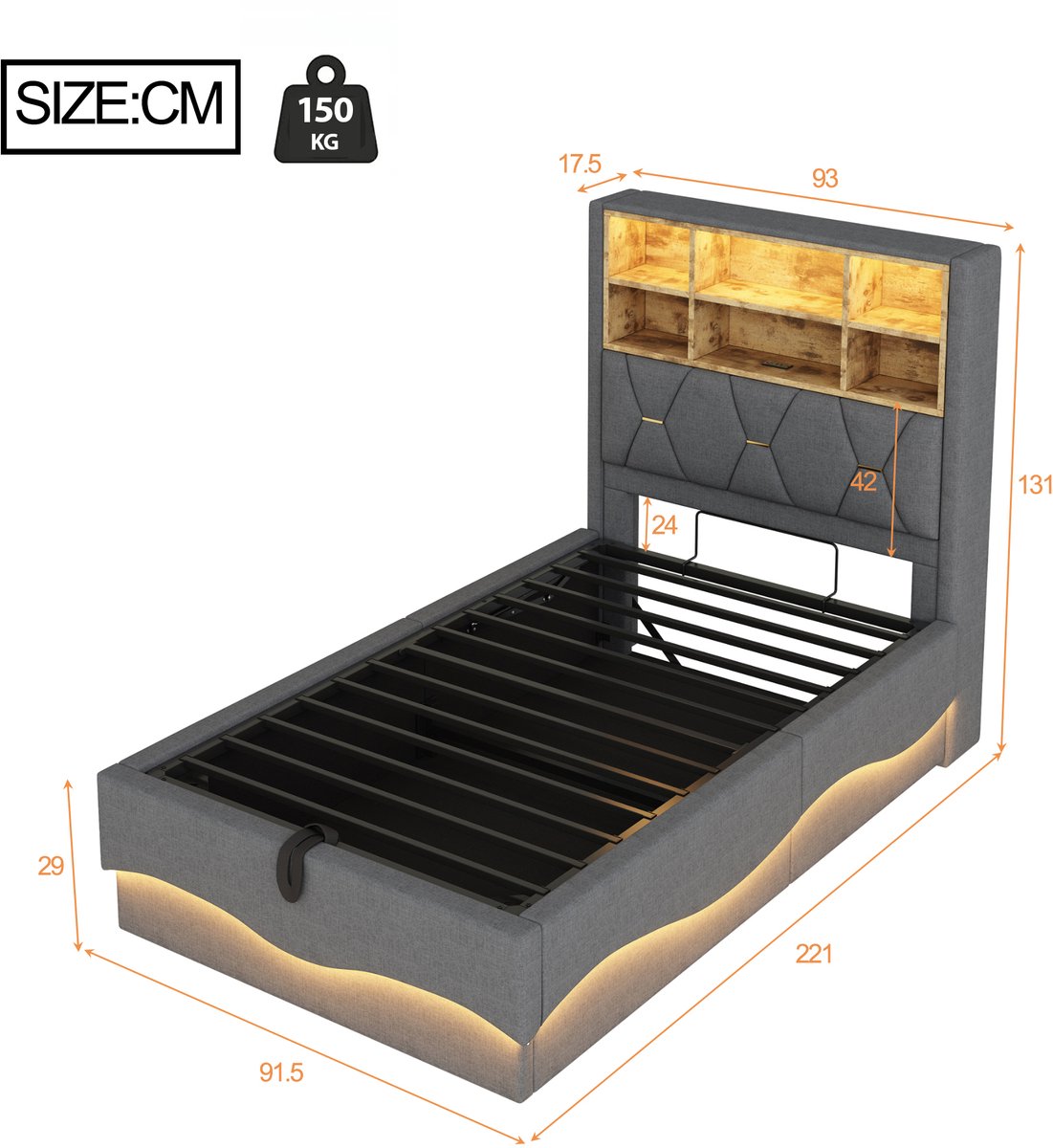 Kinderbed Kinderbed 90x200 Gestoffeerd Bed - afbeelding 2