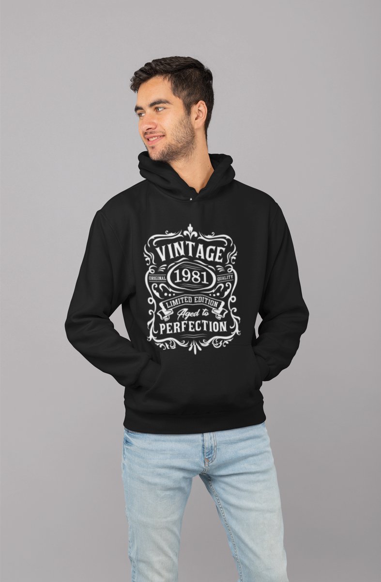 1981 Jaar Zwart Hodie - Maat XXL - Vintage Aged To Perfection - Verjaardagscadeau - Limited Edition