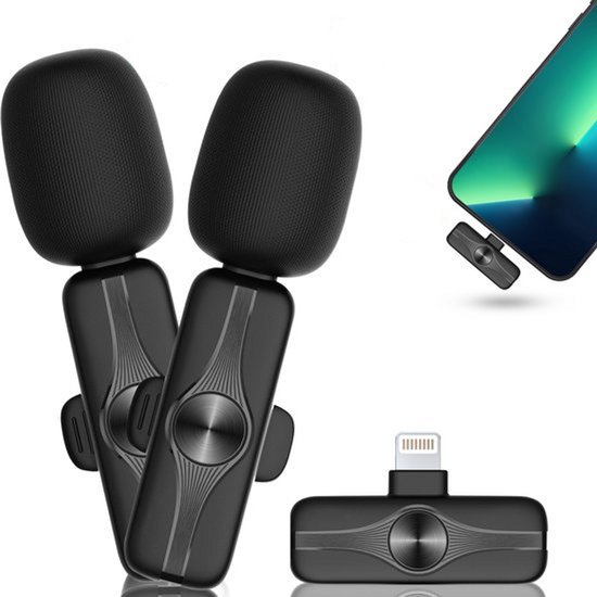 Microphone sans fil MATTI® 2-en-1 - Microphone Bluetooth - Pince à cravate 2 Microphones - Entrée Lightning