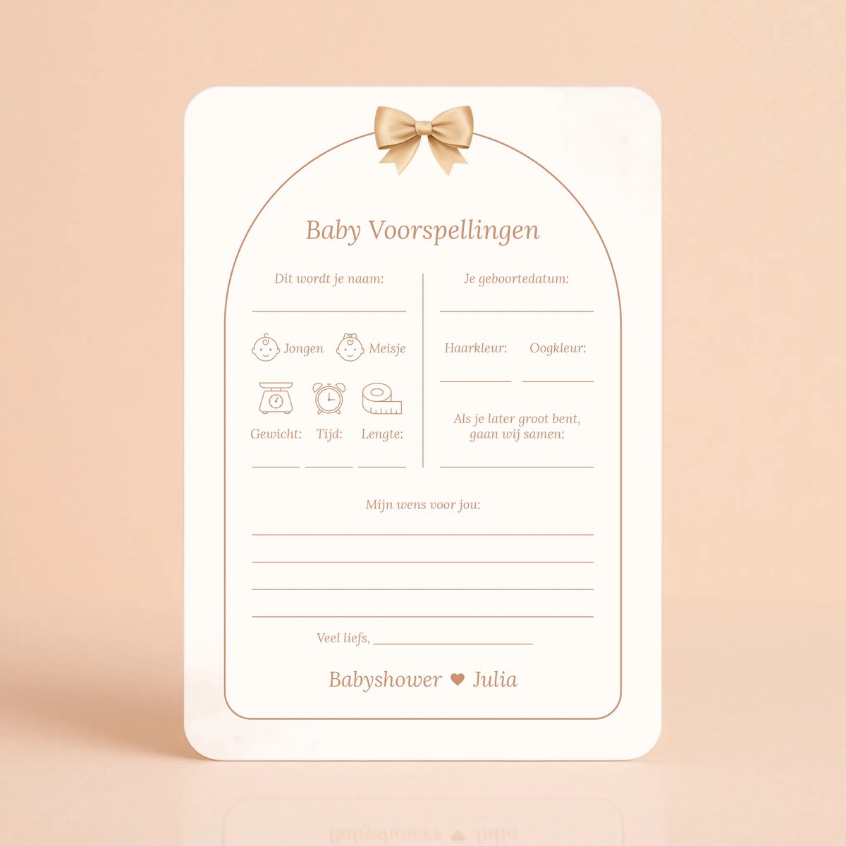Gepersonaliseerde Gender Reveal & Babyshower invulkaarten - Baby Voorspellingen - Boho Beige met Beertje - 20 Stuks - Babyshower Cadeau - Babyshower Spelletjes