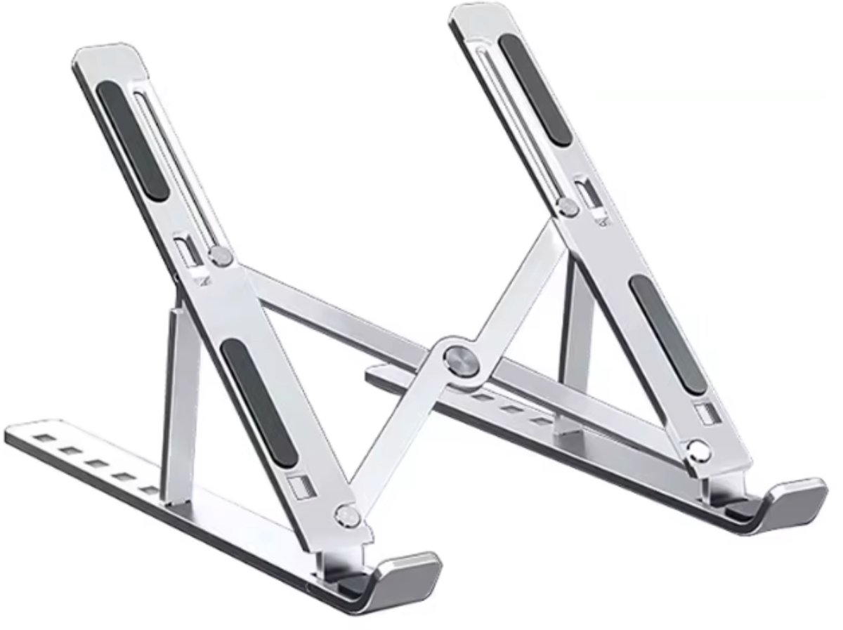 Laptop Standaard - Verstelbaar en Opvouwbaar - Aluminium Laptop en Tablet Houder met Opbergzakje