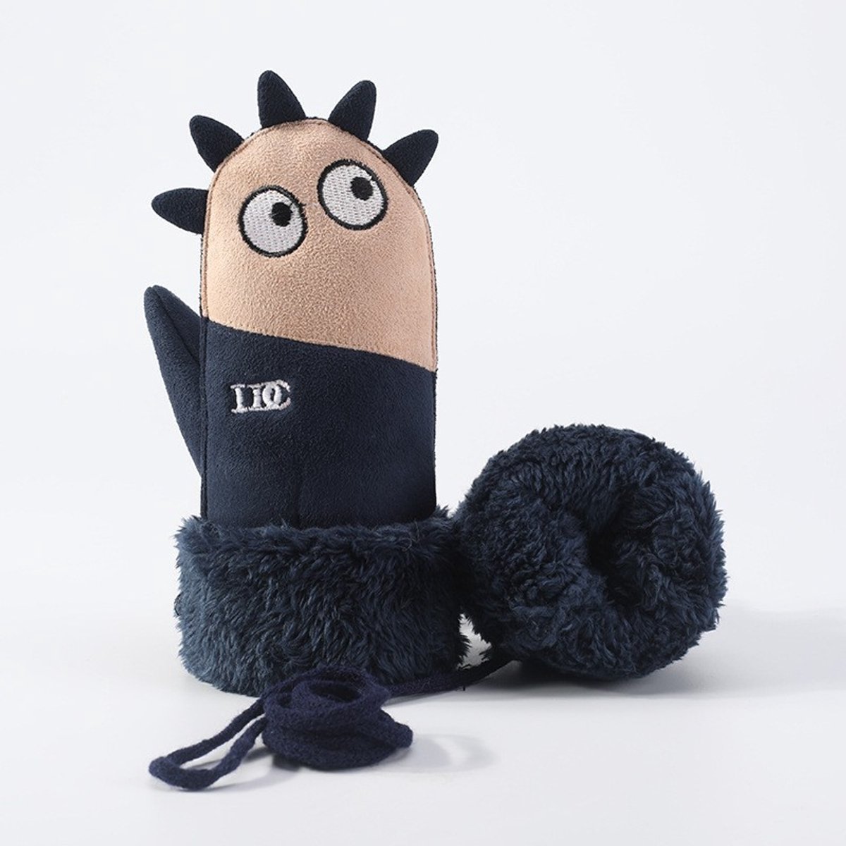 Winterhandschoenen Warm Dik Cartoon Suède Jongens/Meisjes Halter Ski-D Cyaan, One Size