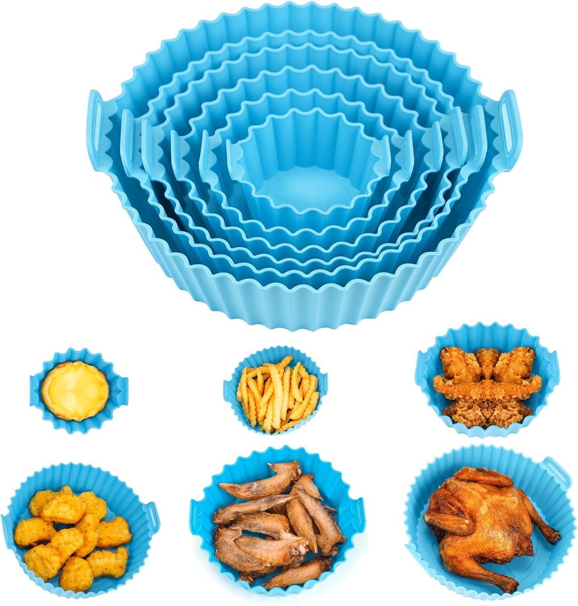 6 stuks Airfryer siliconen bakvormen - Herbruikbare ronde antiaanbak bakplaat - Multicolor hittebestendige mand voor oven - Airfryer accessoires - 7,5 inch