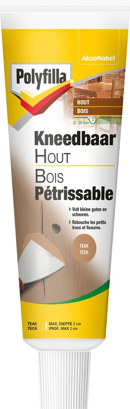 Polyfilla Kneedbaar Hout Teak tube. Vult kleine gaten en scheuren. Max. diepte 2 cm.
