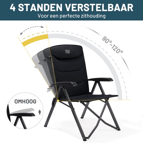 TIMBER RIDGE 2 Stuks Campingstoelen - Opvouwbaar & Verstelbaar - 4 standen & hoge rugleuning - Comfortabele tuinstoelen - Ideaal voor camping - Zwart van Timber Ridge — afbeelding 4