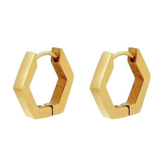 Boucles d'oreilles hexagonales géométriques - Doré