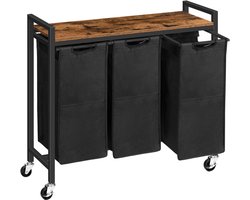 Benelux Select Wasmand 3 vakken – Wassorteerder – Wasmand Op Wielen – Afsluitbare Wielen - 3x 40L Vakken – 84 x 33 x 74,5 cm
