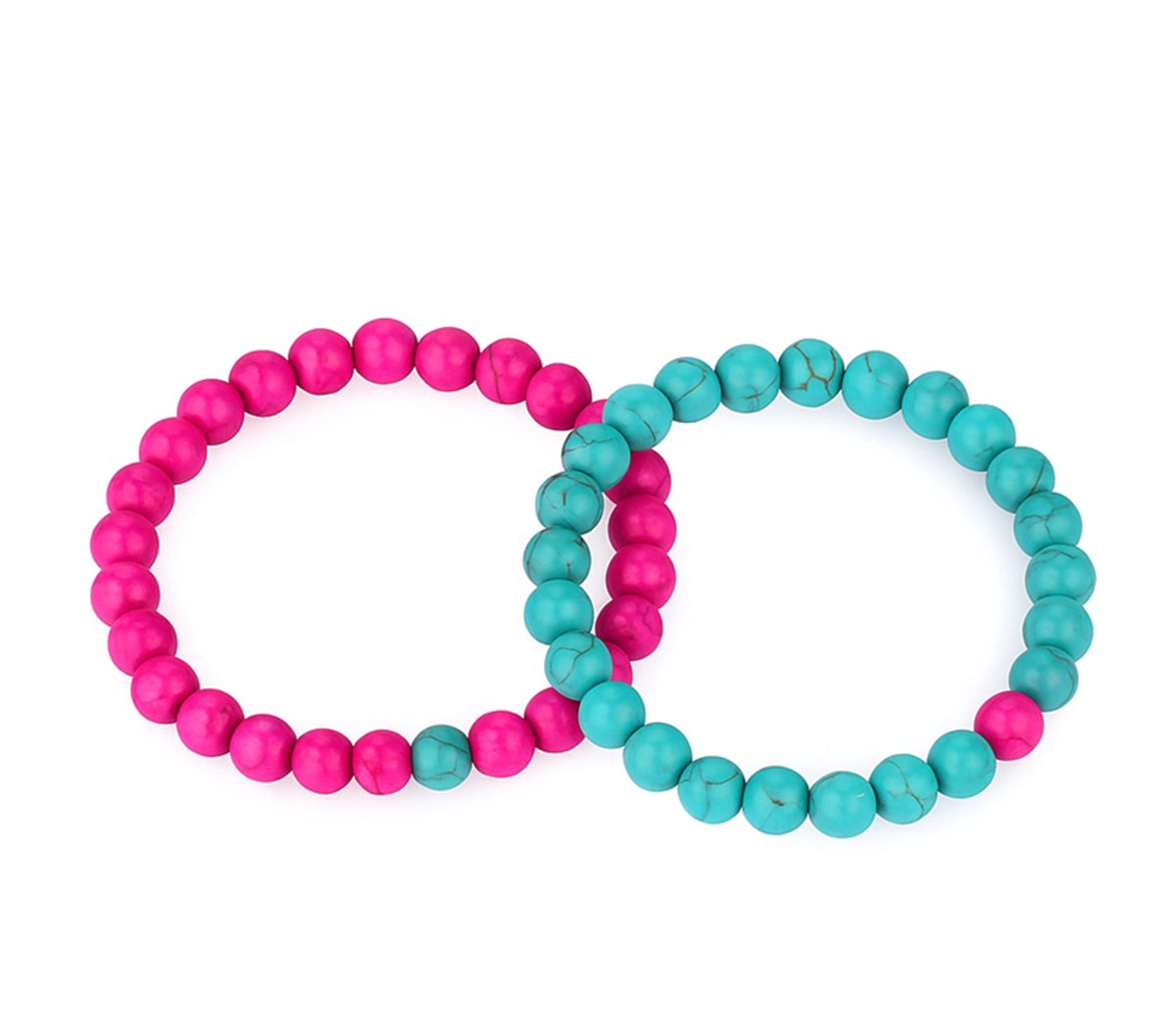 EmmyRovi – Connection Collection – Verbindingsarmbanden – Roze & Turquoise – Natuursteen – Set van 2