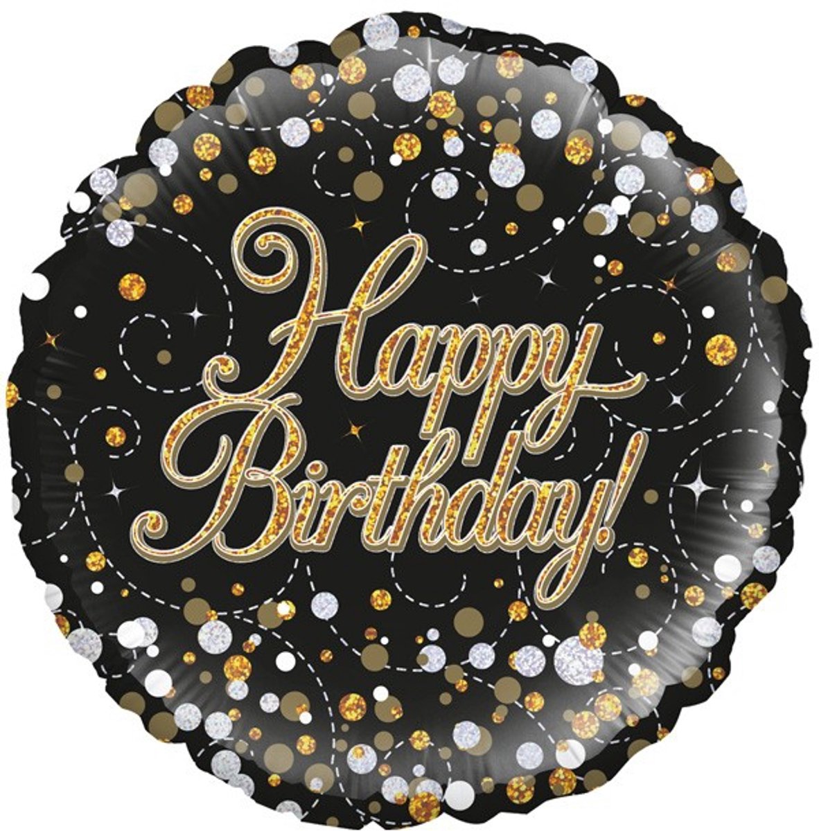 Folieballon Happy Birthday Sparkle zwart goud - 18 inch-43 cm.Holograpic