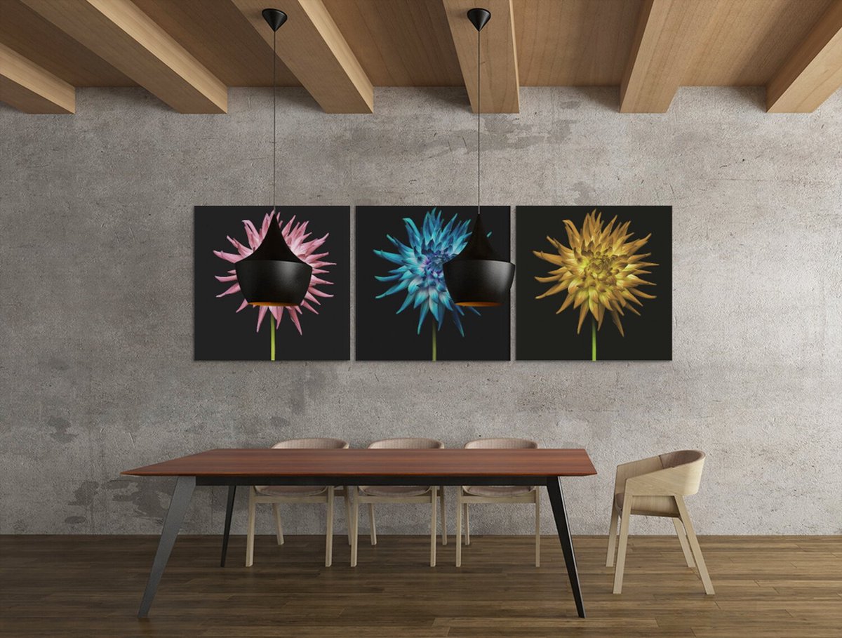 Trendex Global Drieluik Canvas Schilderij Kleurrijke Bloemen – Luxe en Stijlvolle Muurdecoratie - 3x30x30 cm