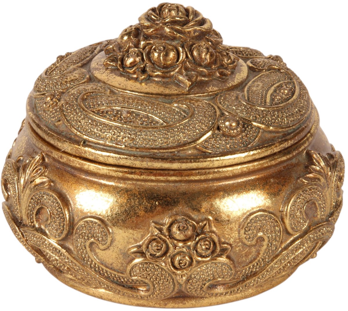 Baroque - Opberger - Opbergdoosje Bloemen 9 cm - Goud - Resin - 9x11.5x11.5 - Polyresin