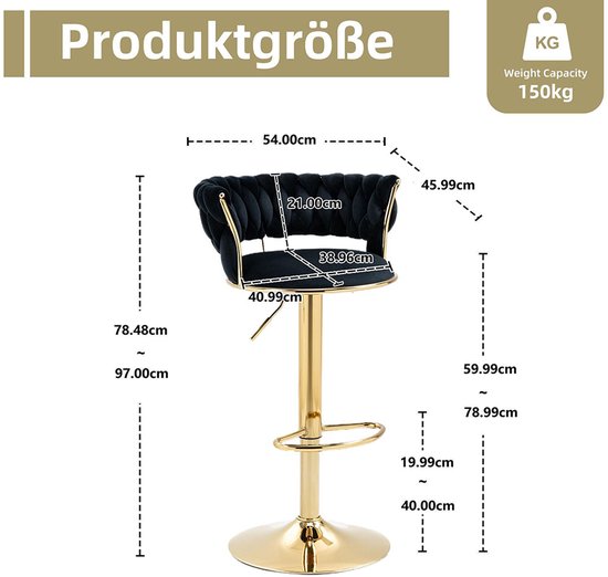 VASAGLE Barhocker 2er Set, Barstühle höhenverstellbar