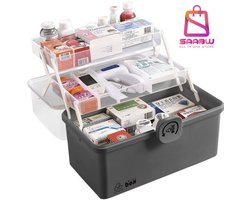 Medicijnkoffer met 2 lagen – Grote EHBO doos met vakken – opbergboxen medicijnen – Draagbare medische koffer – opbergbox met deksel – medicijnen doosje – organizer – 52836