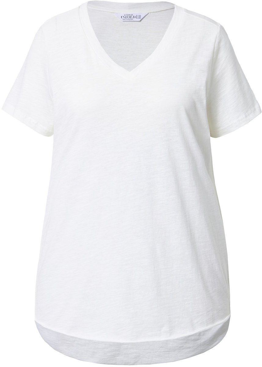 Studio Untold - Dames - T-shirt wijde klassieke fit V-hals klassiek korte mouwen - Off-white - Maat 58+
