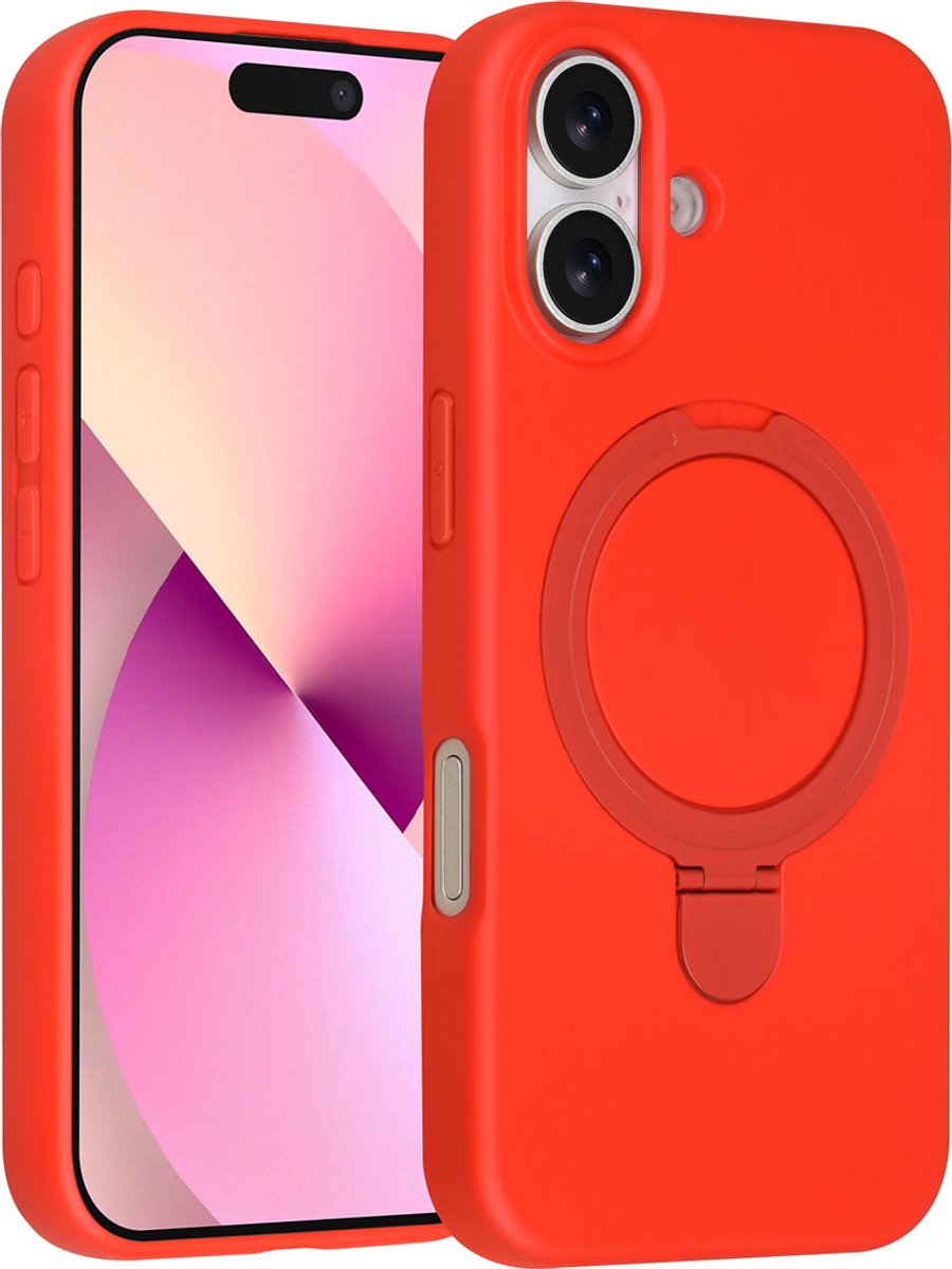 TUNIQ telefoonhoesje voor Apple iPhone 16 - MagSafe met ringstand en koord - Rood