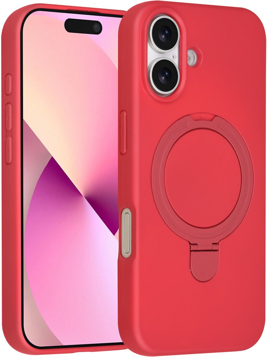 TUNIQ telefoonhoesje voor Apple iPhone 16 - MagSafe met ringstand en koord - Rood