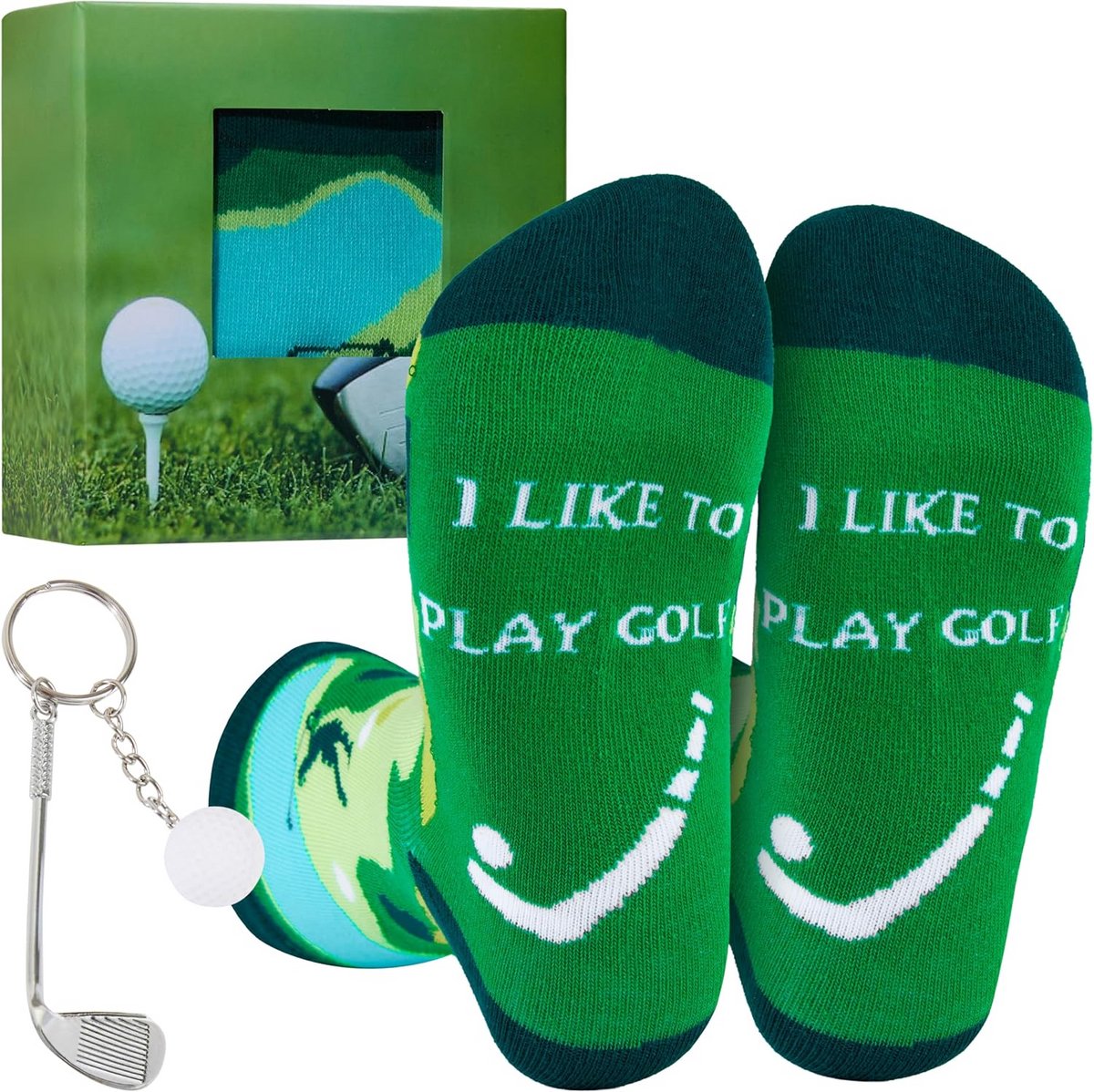 Golfcadeauset voor Mannen met Sokken en Sleutelhanger - Perfect Geschenk voor Golfliefhebbers
