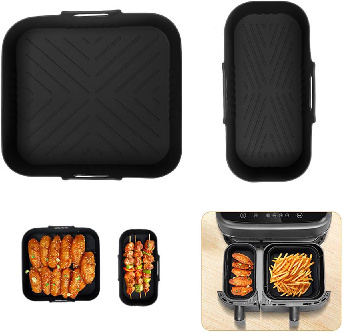 2 stuks Bakplaat - siliconen airfryer-inzetstukken - geschikt voor Philips 3000 series NA350/00 Airfryer - BPA-vrije airfryer-accessoires - vaatwasmachinebestendige inzetstukken - zwart
