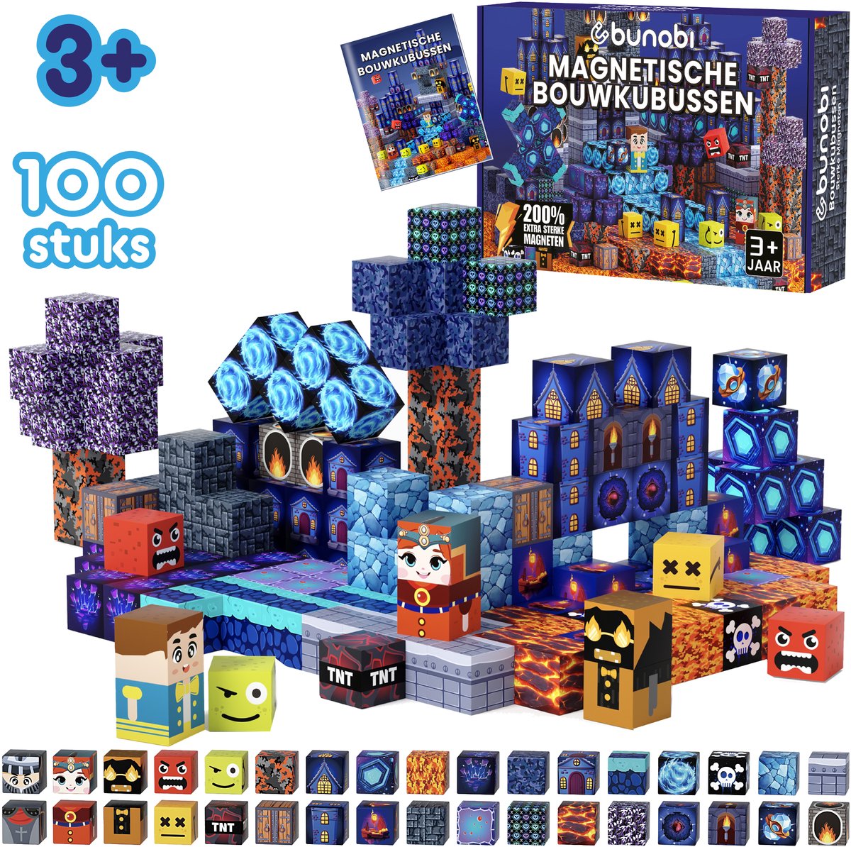 Bunobi® Magnetisch Speelgoed Kasteel – Magnetic Cubes 100 Stuks – Magnetische Bouwstenen - Magnetische Blokken – Montessori Speelgoed – Magneten Speelgoed