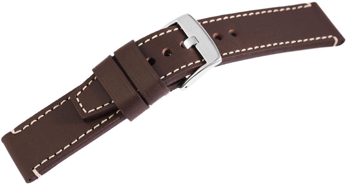 Steinmeister Steinmeister heren vervangende armband LB0038 Horlogeband van echt leer, bruin, witte stiksels, 18 mm - 24 mm