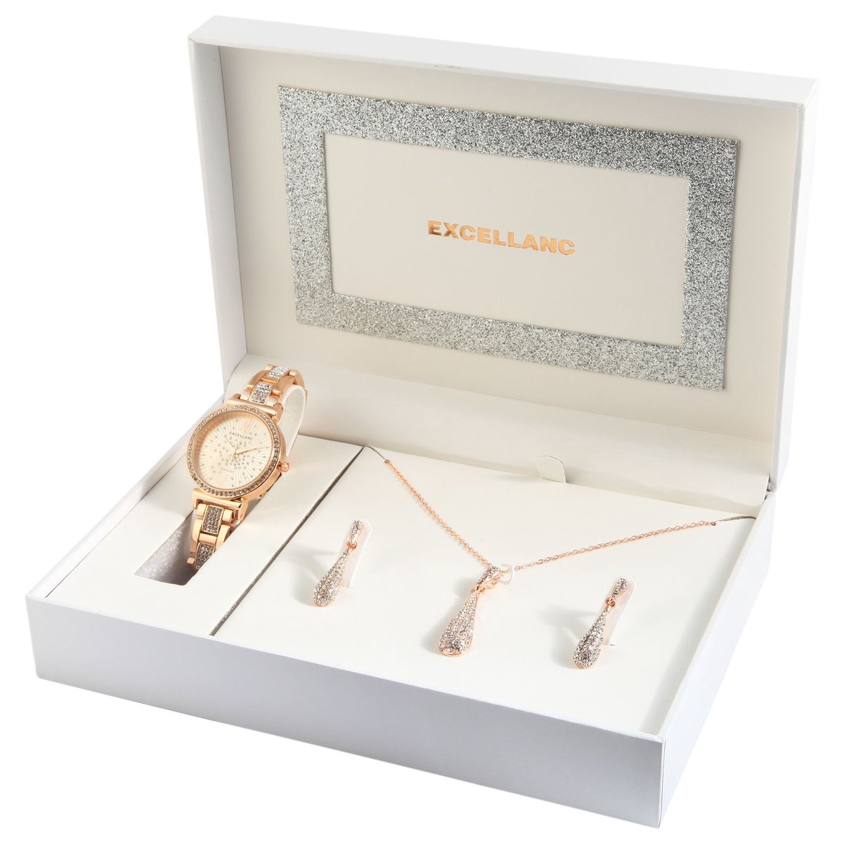 Excellanc Excellanc Dames Cadeauset EX0537 Excellanc geschenkset met dameshorloge, ketting en oorbellen