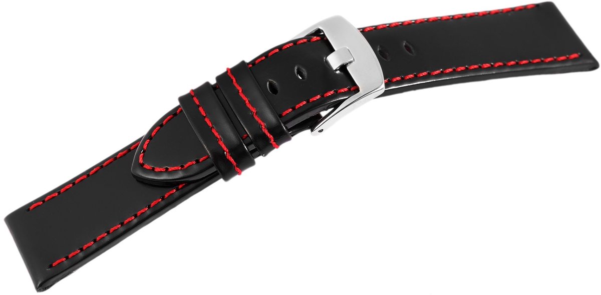 Engelhardt Engelhardt heren vervangende armband LB0042 Horlogeband van echt leer, zwart, rode stiksels, 18 mm - 24 mm