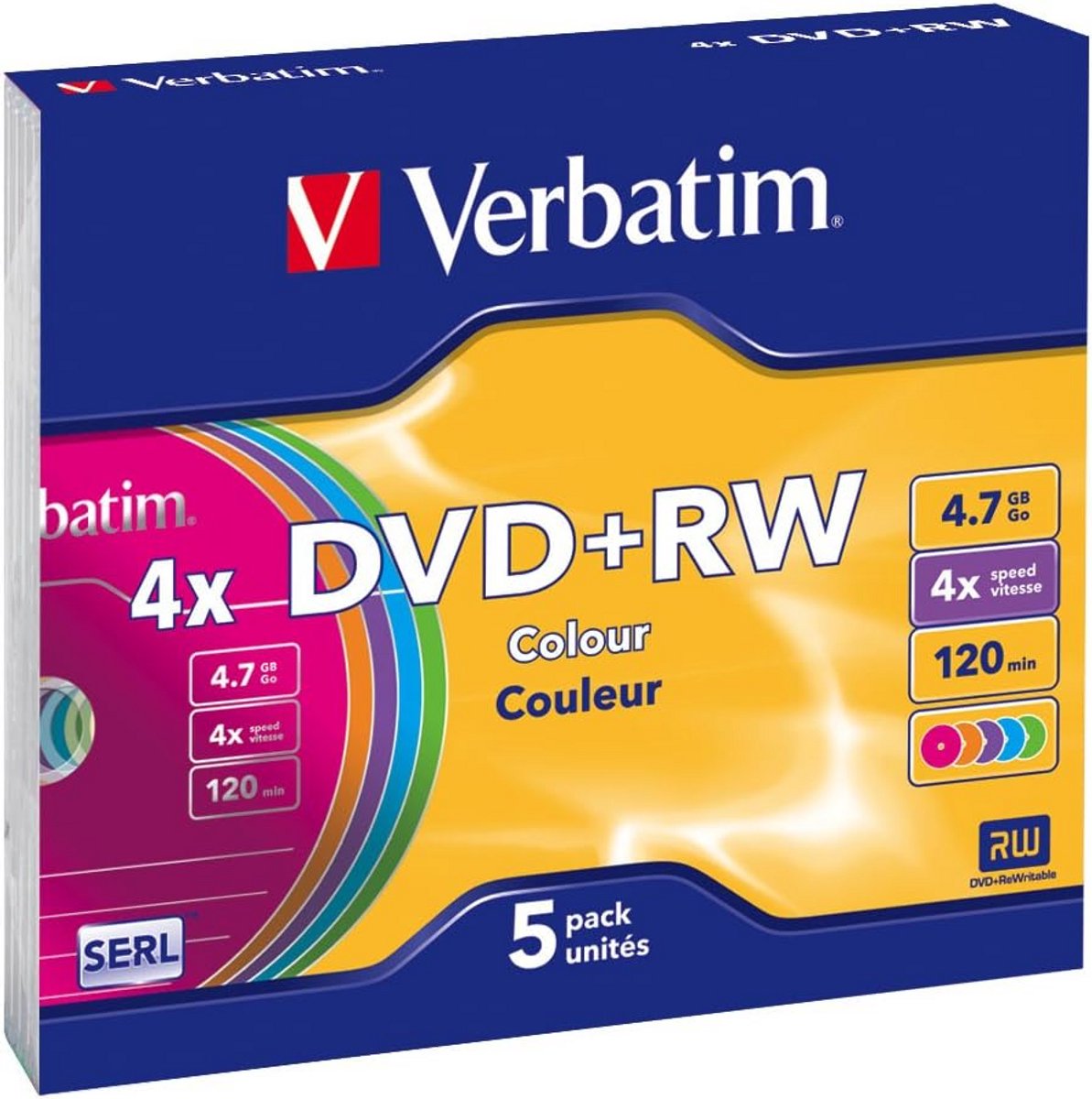 DVD + RW 4,7 GB - 4x brandsnelheid, lange levensduur en krasbescherming - 5-pack Slim Case