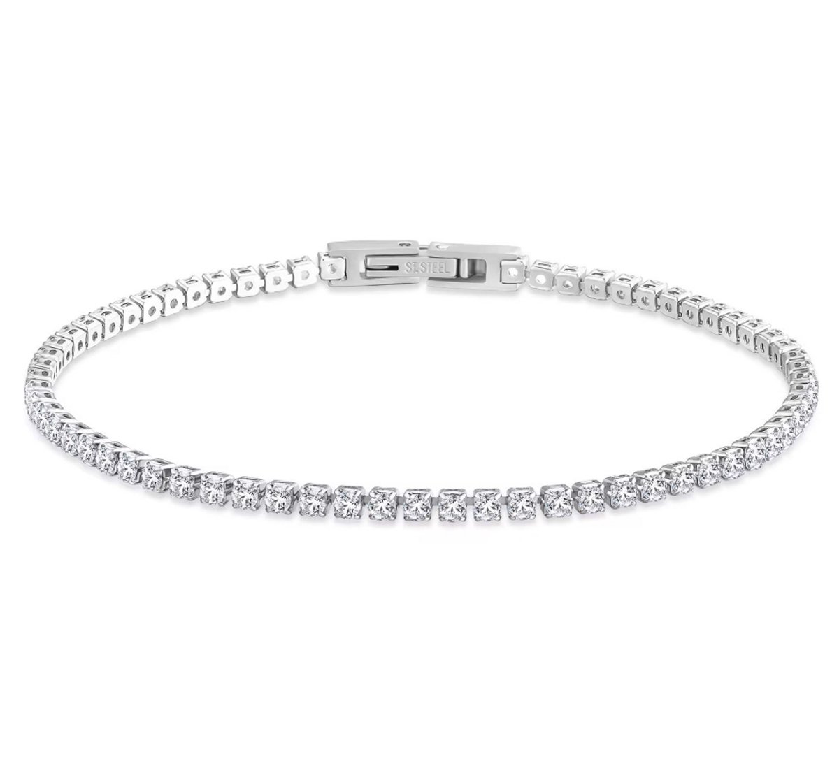 Selevie Tennisarmband witgoud Moissanite - Tennis bracelet white gold - 2mm - 16.5 cm - small - Armband volledig bezet moissanite