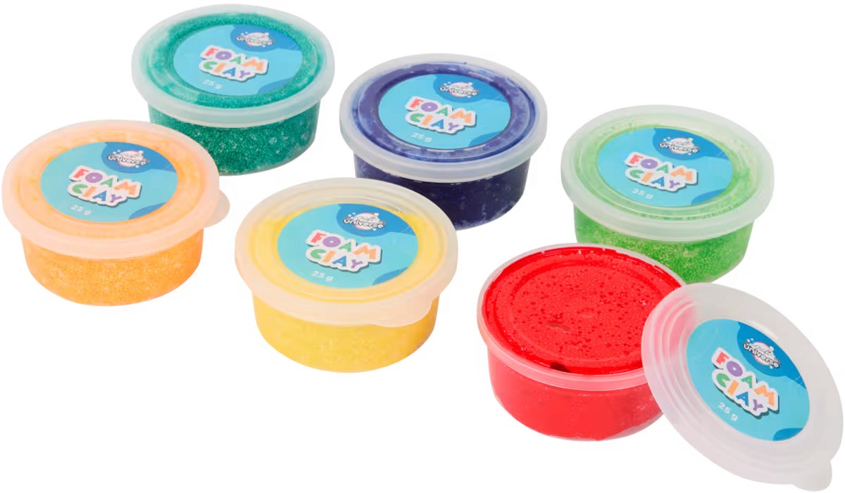 Foamklei/Stuiterklei Set – 6 Kleuren per Koker – Assorti Kleurvarianten – Klei Wordt Hard na 24 Uur & Stuitert – Creatief Knutselmateriaal voor Kinderen – Ideaal als Uitdeelcadeau voor School, Traktaties & Kinderfeestjes – Vanaf 3 Jaar
