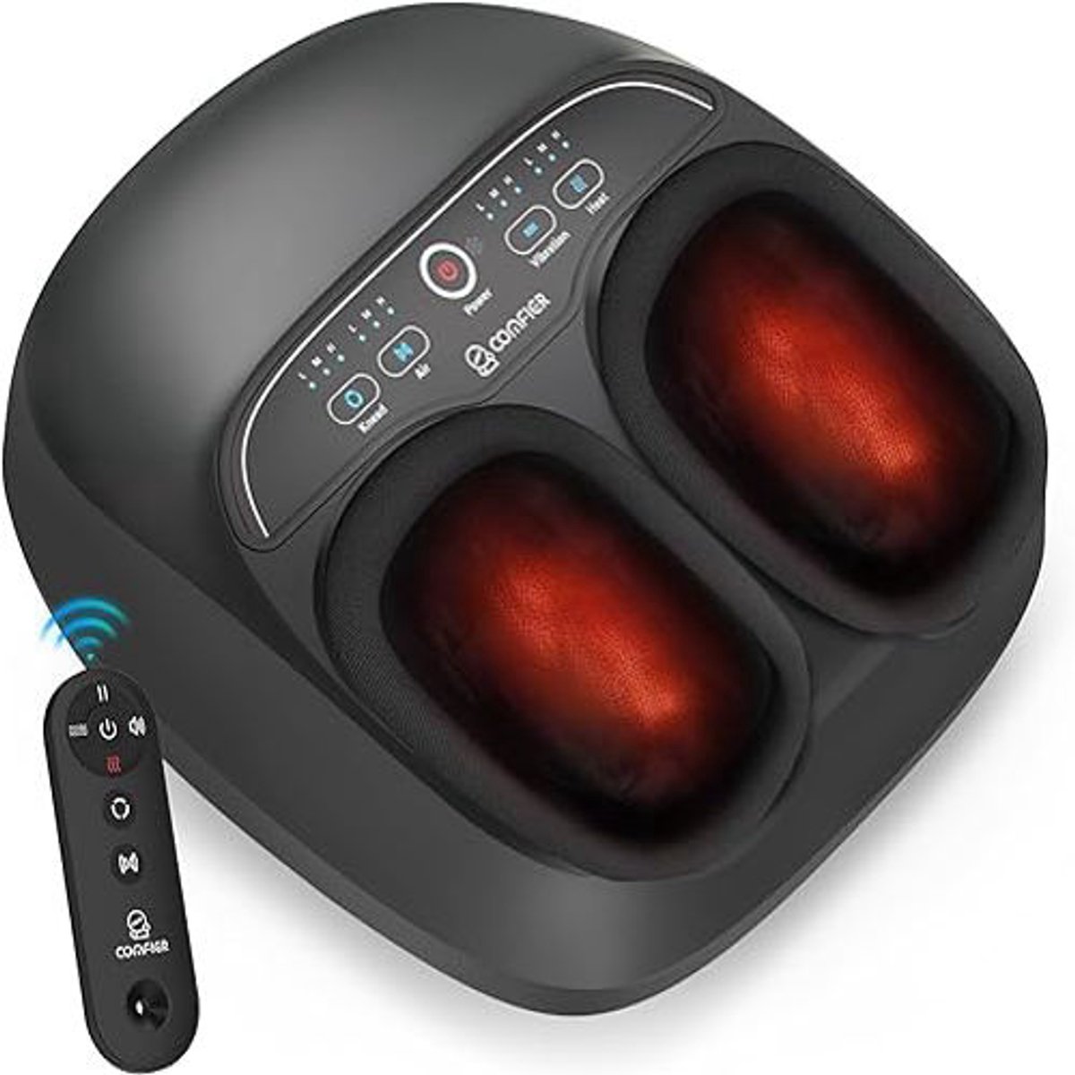 Shiatsu Voetmassageapparaat met Warmte – 3D Kneedrollen, Luchtcompressie & Trilling – 3 Intensiteitsniveaus – Met Afstandsbediening (Zwart)