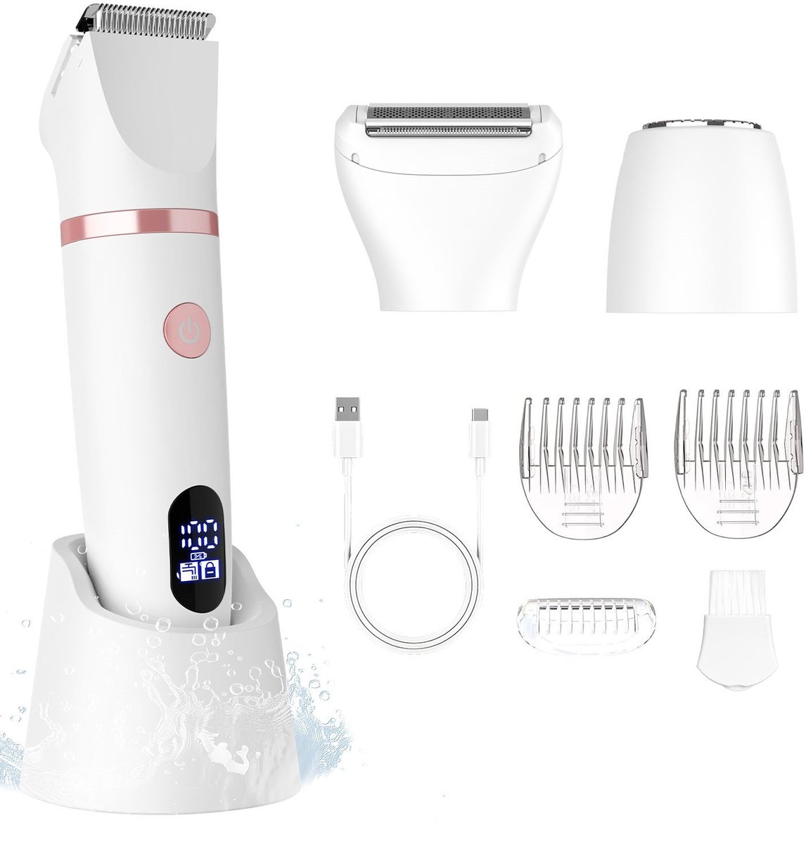 HATTEKER 3-in-1 Ladyshave - Scheerapparaat Vrouw - Epilator - Trimmer vrouw - Bikinitrimmer Dames - USB Oplaadbaar - Nat en droog - Wit