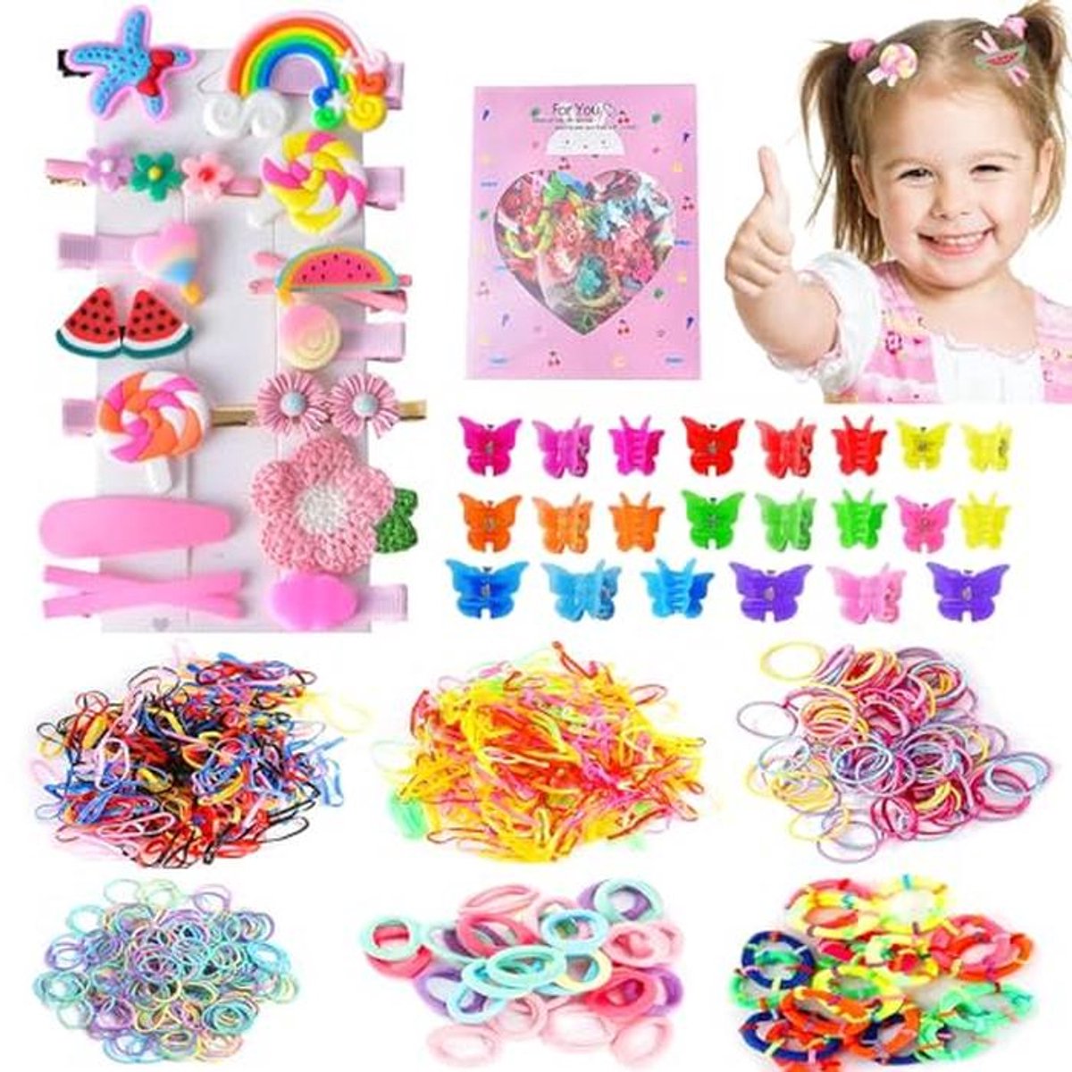 786 Meerkleurige Haaraccessoires voor Meisjes - Haarspelden, Haarg elastiekjes en Clips