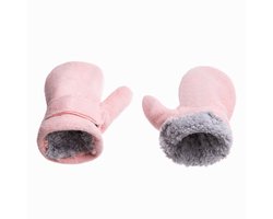 Fleecegevoerde handschoenen met klittenbandsluiting voor peuters, warme winterhandschoenen, kinderskihandschoenen, waterdichte sneeuwhandschoenen, babyhandschoenen voor jongens en meisjes - Roze L