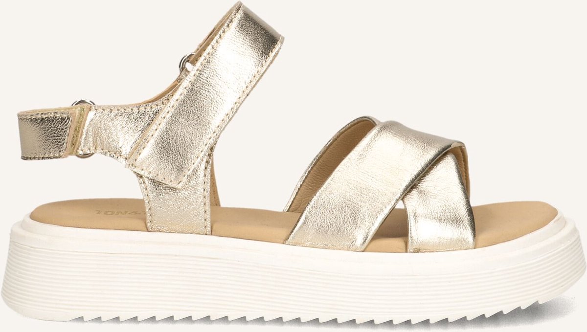 Ton & Ton Meisjes Platte sandalen - Alba - Goud - Leer - Plateauzool - Maat 38