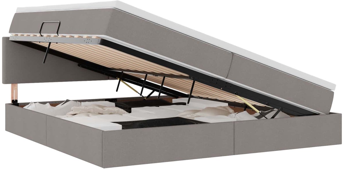vidaXL LED - opbergbed - met - matras - Taupe - 200 - x - 200 - cm - Stof