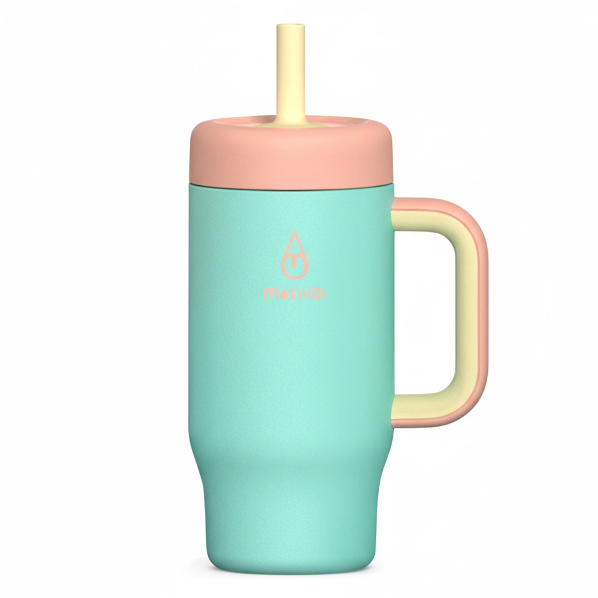 Motivai Kids RVS Drinkbeker met Rietje & Handvat – 530ML – Lekvrij & Dubbelwandig – Thermosbeker To Go voor Kinderen – BPA-vrij – Turquoise