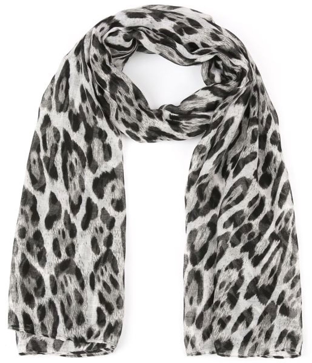 Luxe shawl met leopard opdruk zwart wit viscose - sjaal panter print - 180x80 - cadeau - moeder dochter