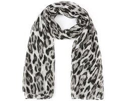 Luxe shawl met leopard opdruk zwart wit viscose - sjaal panter print - 180x80 - cadeau - moeder dochter