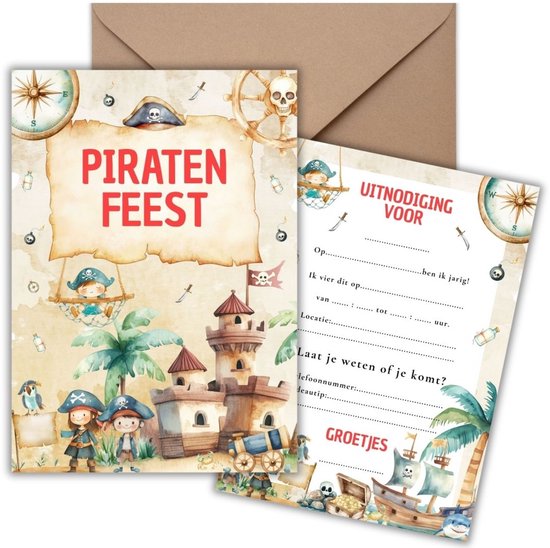 uitnodiging-kinderfeestje-10-kaarten-enveloppen-piratenfeestje