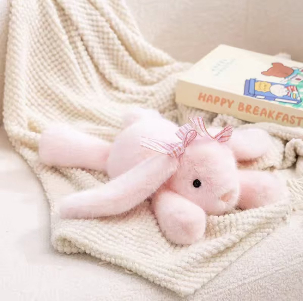 Creasowl® Liggend Roze Konijn Knuffel 30 cm – Zachte Pluche Bunny – Knuffeldier voor Kinderen – Verjaardag & Kerstcadeau