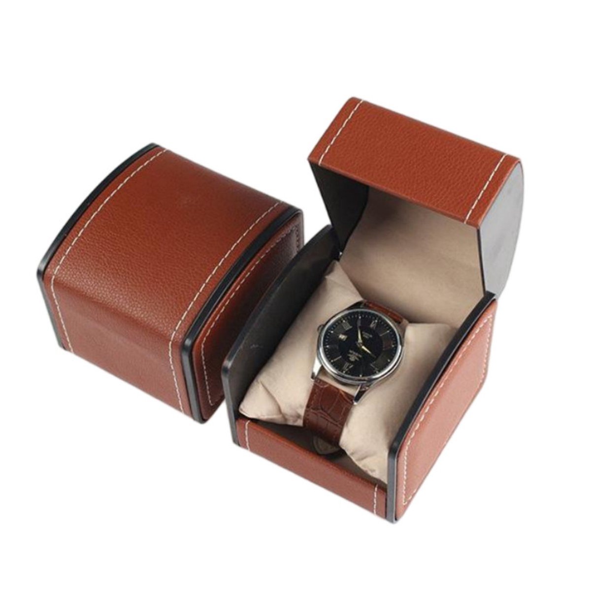 Draagbare horlogedoos - 10*9*8 cm - Opbergdoos voor één horloge - PU-materiaal - Schokbestendig - Horlogeverpakking - Horlogedisplay - Draagbare horlogeorganizer - Geschikt voor het opbergen van armbanden, horloges en sieraden.