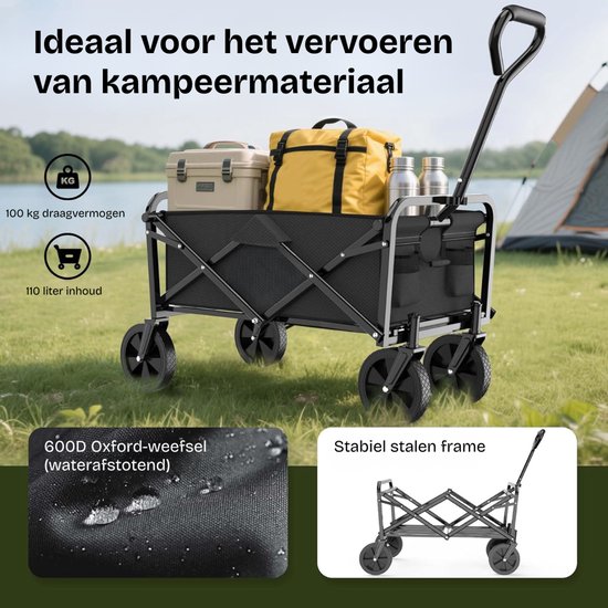 DnA® Bolderkar Opvouwbaar Luchtbanden - Bolderkar Opvouwbaar - Bolderkar Kinderenvervoer - Zwart - 50cm x 102cm x 114cm van Merkloos — afbeelding 3