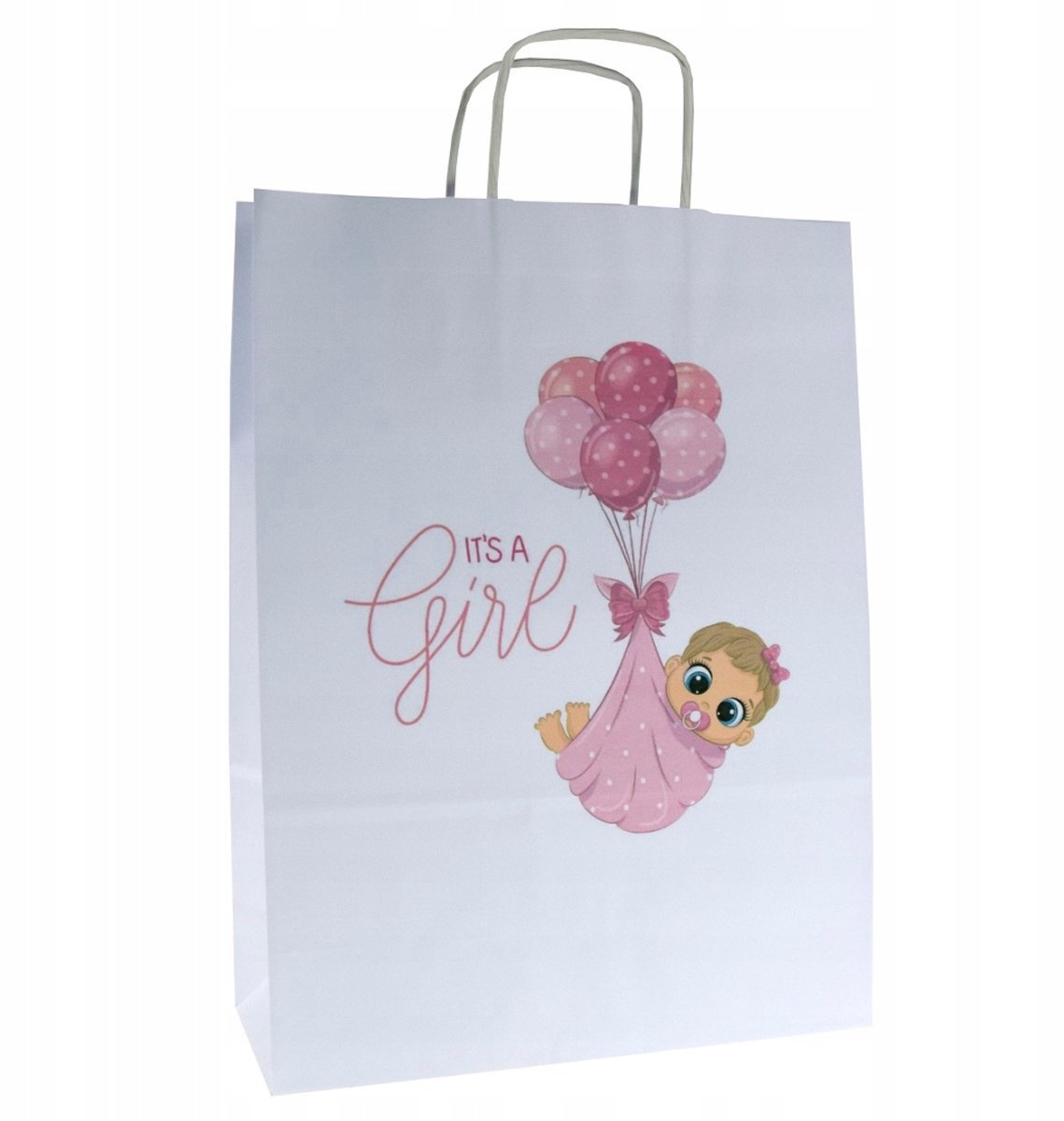 Papieren Babyshowertasje 'It's a Girl' - 24x10x32cm